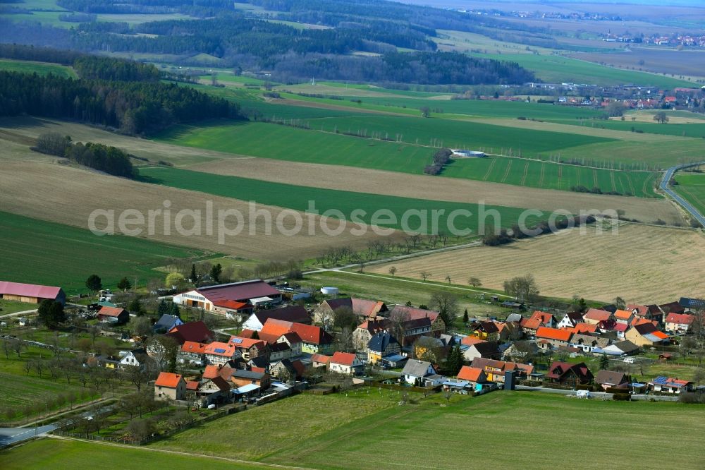 Aerial photograph Breitenheerda - Village view with streets and houses on the edge of agricultural fields and usable areas in Breitenheerda in the state Thuringia, Germany