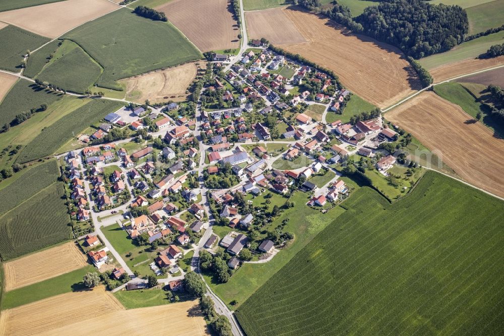 Haunwang from the bird's eye view: Agricultural land and field borders surround the settlement area of the village Haunwang in the state Bavaria, Germany