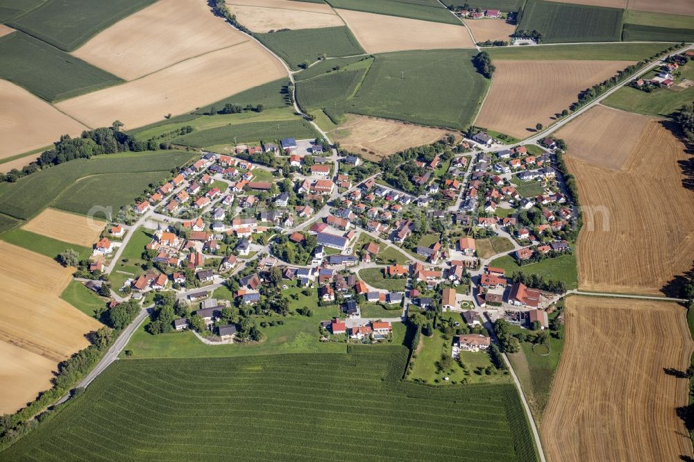 Aerial image Haunwang - Agricultural land and field borders surround the settlement area of the village Haunwang in the state Bavaria, Germany