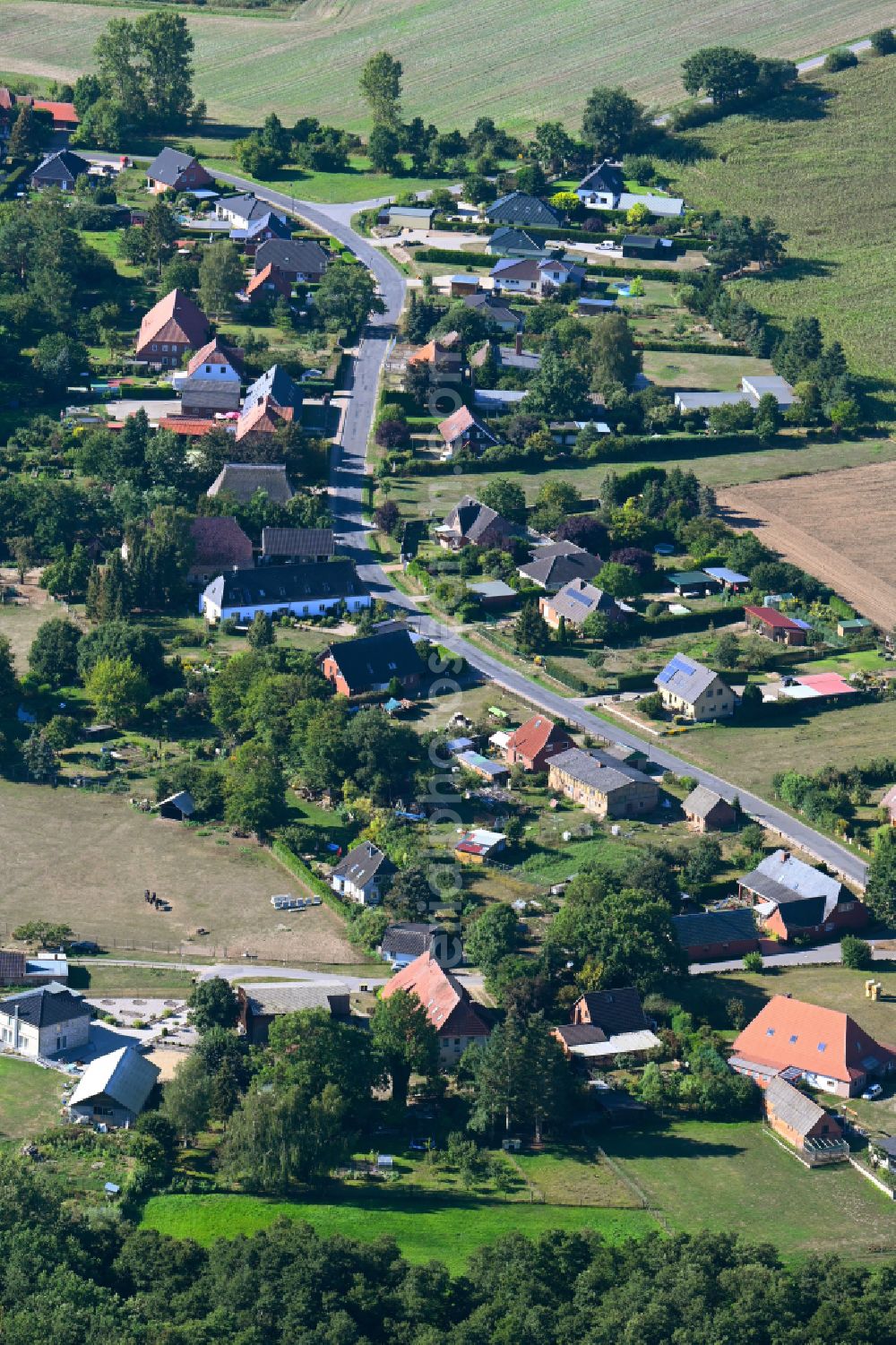 Radelübbe from above - Village - View along the ring road in Radeluebbe in the state Mecklenburg - Western Pomerania, Germany