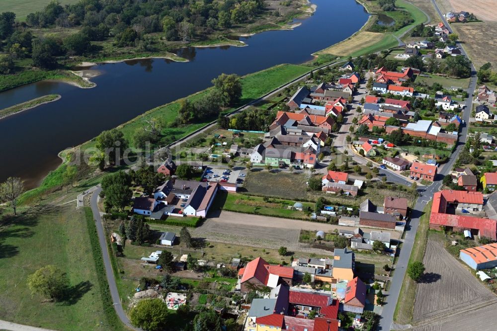 Gallin from above - Village on the river bank areas of the River Elbe in Gallin in the state Saxony-Anhalt, Germany