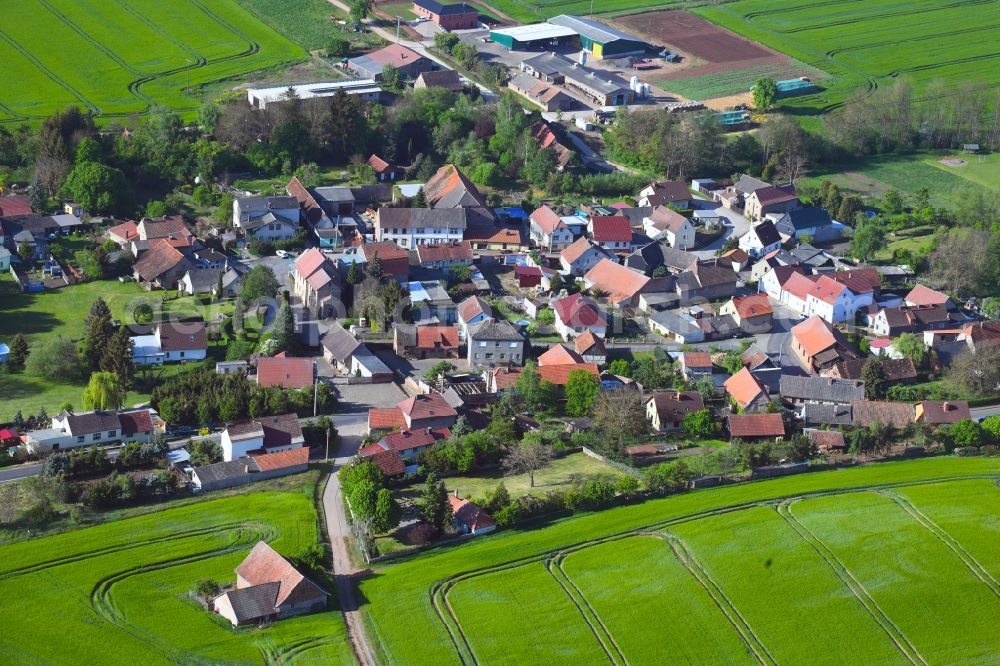 Aerial image Kleinleinungen - Agricultural land and field borders surround the settlement area of the village in Kleinleinungen in the state Saxony-Anhalt, Germany