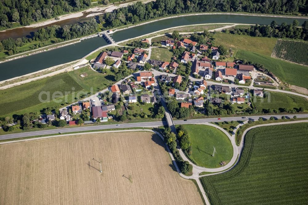 Aerial image Hofham - Village view on the banks of the Mittlere-Isar Canal and the Isar in Hofham in the state Bavaria, Germany