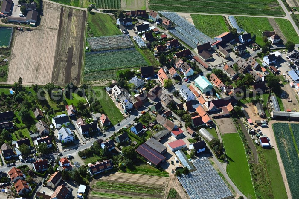Buch from the bird's eye view: Agricultural land and field borders surround the settlement area of the village in Buch in the state Bavaria, Germany