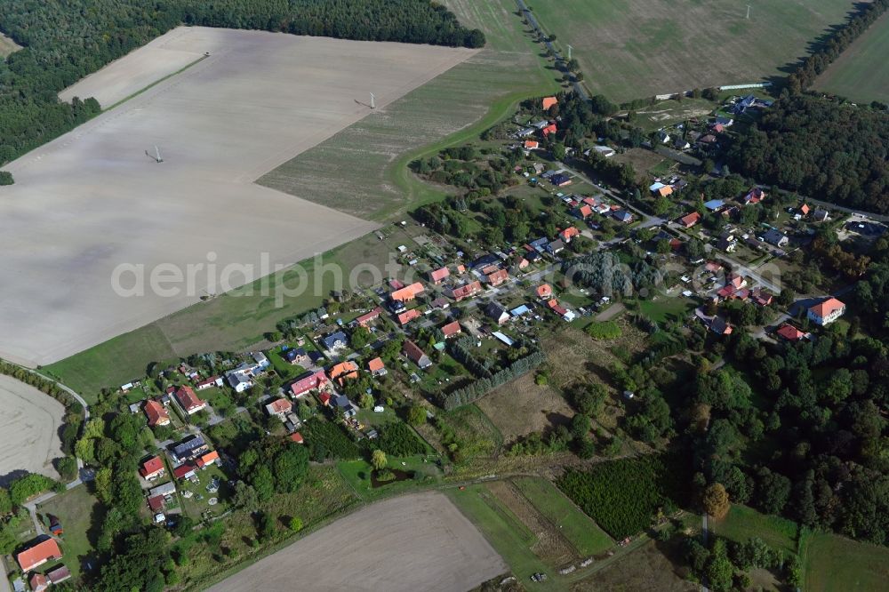 Dammereez from the bird's eye view: Agricultural land and field borders surround the settlement area of the village in Dammereez in the state Mecklenburg - Western Pomerania, Germany