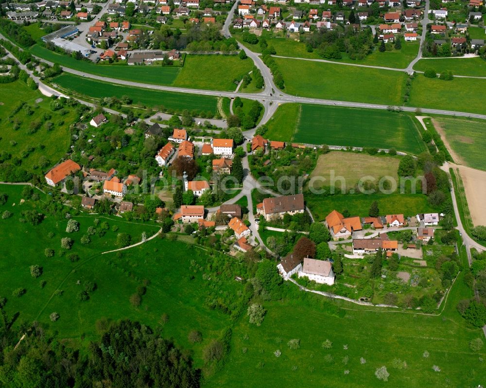 Aerial image Adelberg - Agricultural land and field boundaries surround the settlement area of the village in Adelberg in the state Baden-Wuerttemberg, Germany