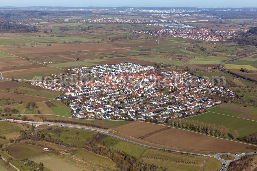 Aerial image Affstätt - Agricultural land and field boundaries surround the settlement area of the village in Affstaett in the state Baden-Wuerttemberg, Germany