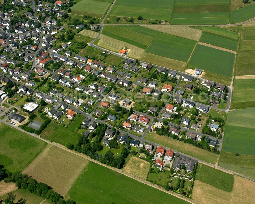 Allendorf from the bird's eye view: Agricultural land and field boundaries surround the settlement area of the village in Allendorf in the state Hesse, Germany