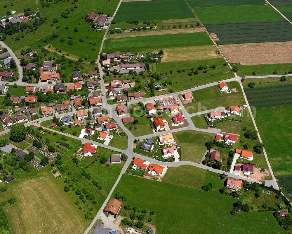 Aerial image Altensteig - Agricultural land and field boundaries surround the settlement area of the village in Altensteig in the state Baden-Wuerttemberg, Germany