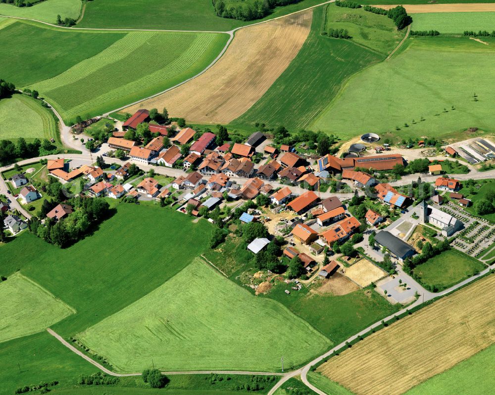 Aerial image Böhmzwiesel - Agricultural land and field boundaries surround the settlement area of the village in Böhmzwiesel in the state Bavaria, Germany