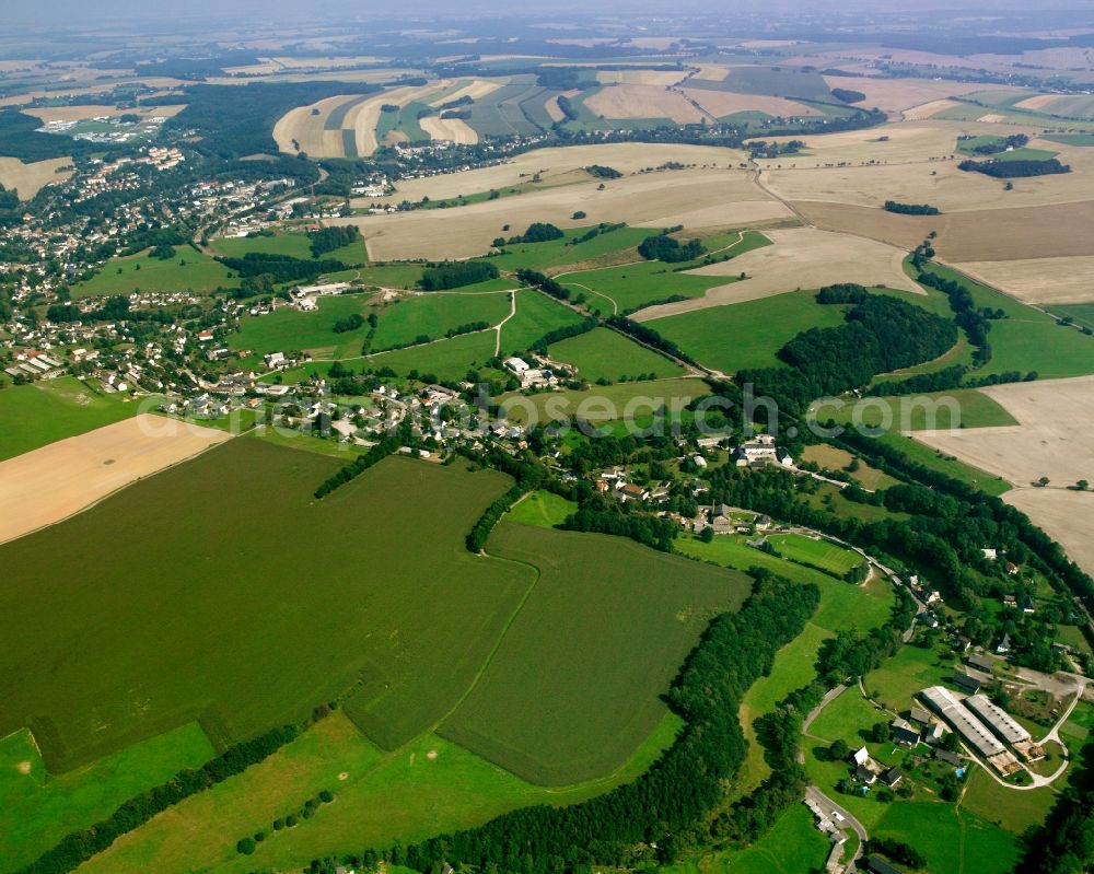 Aerial image Breitenau - Agricultural land and field boundaries surround the settlement area of the village in Breitenau in the state Saxony, Germany