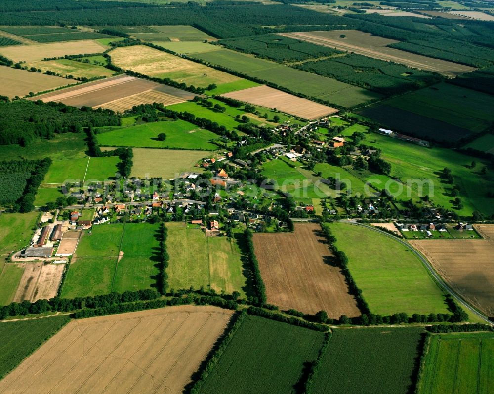 Aerial photograph Bröthen - Agricultural land and field boundaries surround the settlement area of the village in Bröthen in the state Schleswig-Holstein, Germany