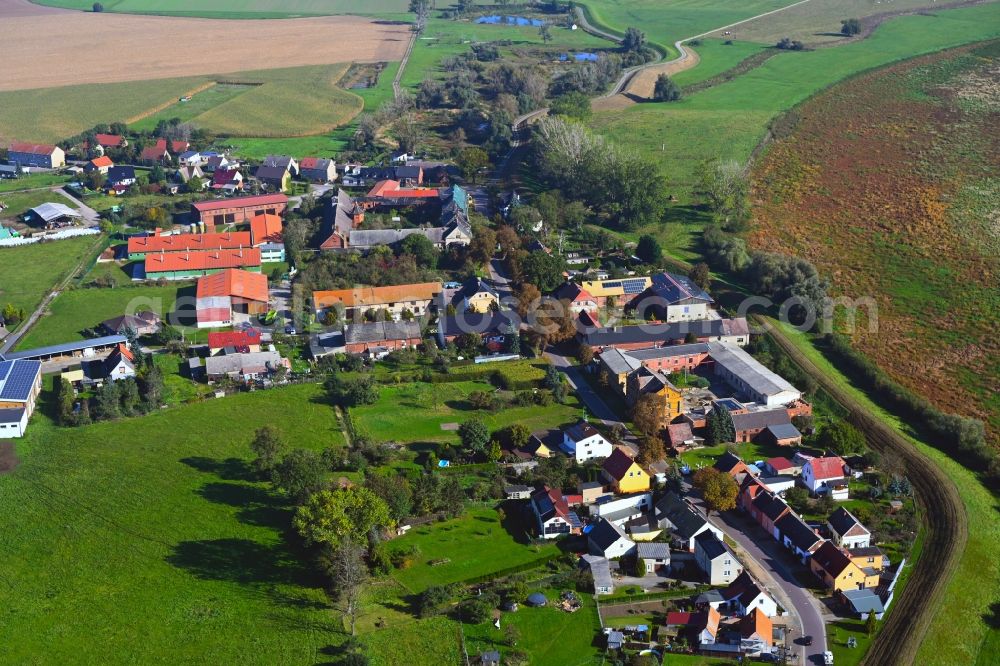 Bösewig from the bird's eye view: Agricultural land and field boundaries surround the settlement area of the village in Boesewig in the state Saxony-Anhalt, Germany