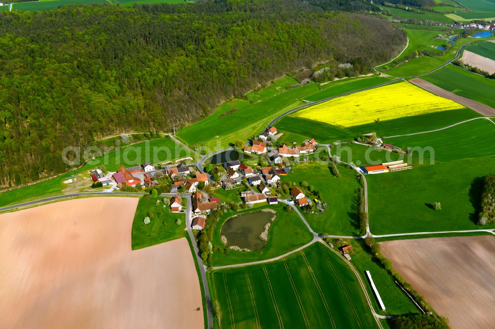 Burggrub from the bird's eye view: Agricultural land and field boundaries surround the settlement area of the village in Burggrub in the state Bavaria, Germany