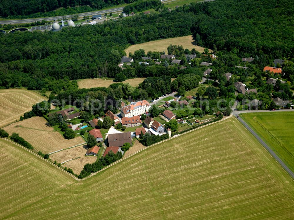 Derendingen from above - Agricultural land and field boundaries surround the settlement area of the village in Derendingen in the state Baden-Wuerttemberg, Germany