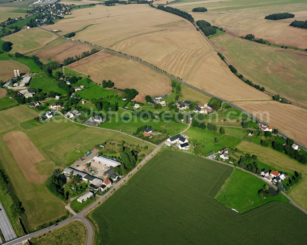 Aerial image Dittersbach - Agricultural land and field boundaries surround the settlement area of the village in Dittersbach in the state Saxony, Germany