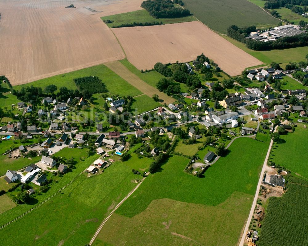 Aerial image Ebersbach - Agricultural land and field boundaries surround the settlement area of the village in Ebersbach in the state Saxony, Germany