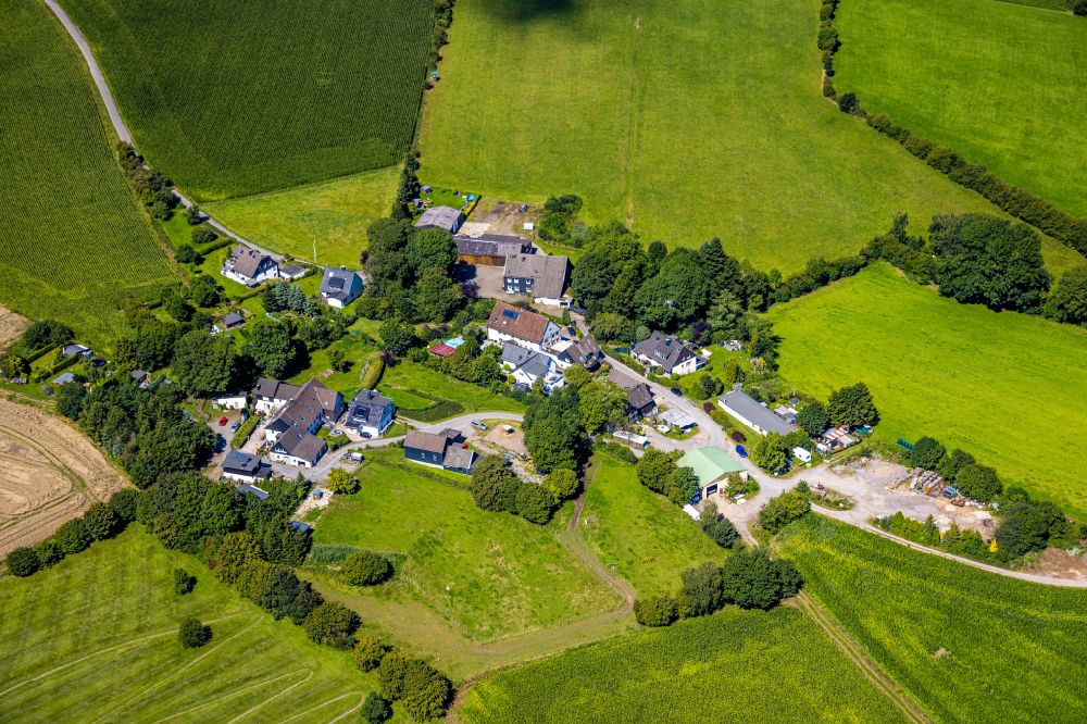 Aerial photograph Ennepetal - Agricultural land and field boundaries surround the settlement area of the village in Ennepetal in the state North Rhine-Westphalia, Germany