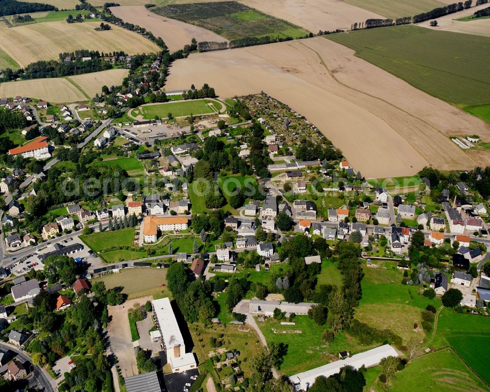 Eppendorf from above - Agricultural land and field boundaries surround the settlement area of the village in Eppendorf in the state Saxony, Germany