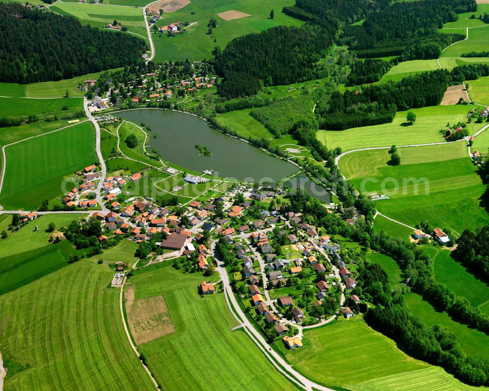 Aerial image Erlauzwiesel - Agricultural land and field boundaries surround the settlement area of the village in Erlauzwiesel in the state Bavaria, Germany