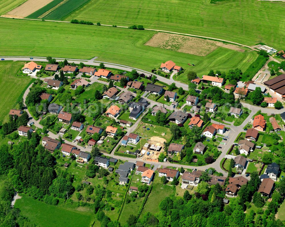 Erlauzwiesel from the bird's eye view: Agricultural land and field boundaries surround the settlement area of the village in Erlauzwiesel in the state Bavaria, Germany
