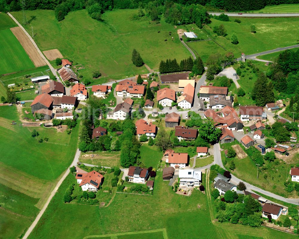 Aerial image Falkenbach - Agricultural land and field boundaries surround the settlement area of the village in Falkenbach in the state Bavaria, Germany