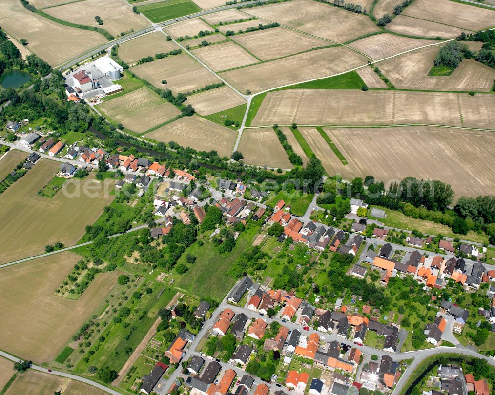 Freistett from above - Agricultural land and field boundaries surround the settlement area of the village in Freistett in the state Baden-Wuerttemberg, Germany