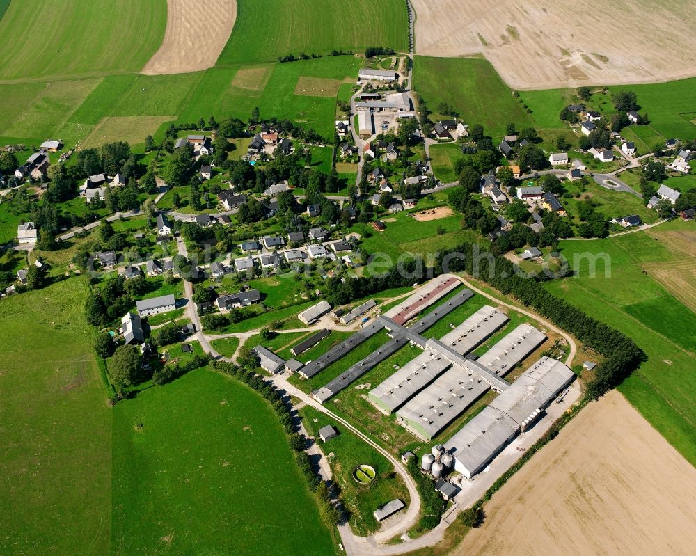 Aerial image Gahlenz - Agricultural land and field boundaries surround the settlement area of the village in Gahlenz in the state Saxony, Germany