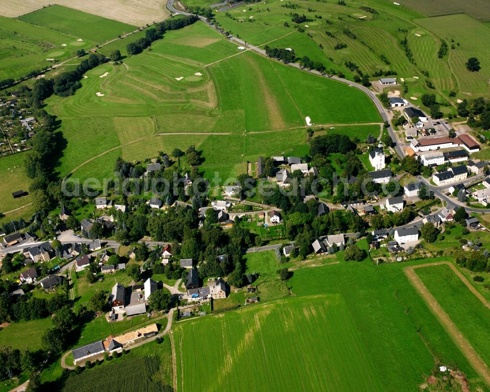 Gahlenz from the bird's eye view: Agricultural land and field boundaries surround the settlement area of the village in Gahlenz in the state Saxony, Germany