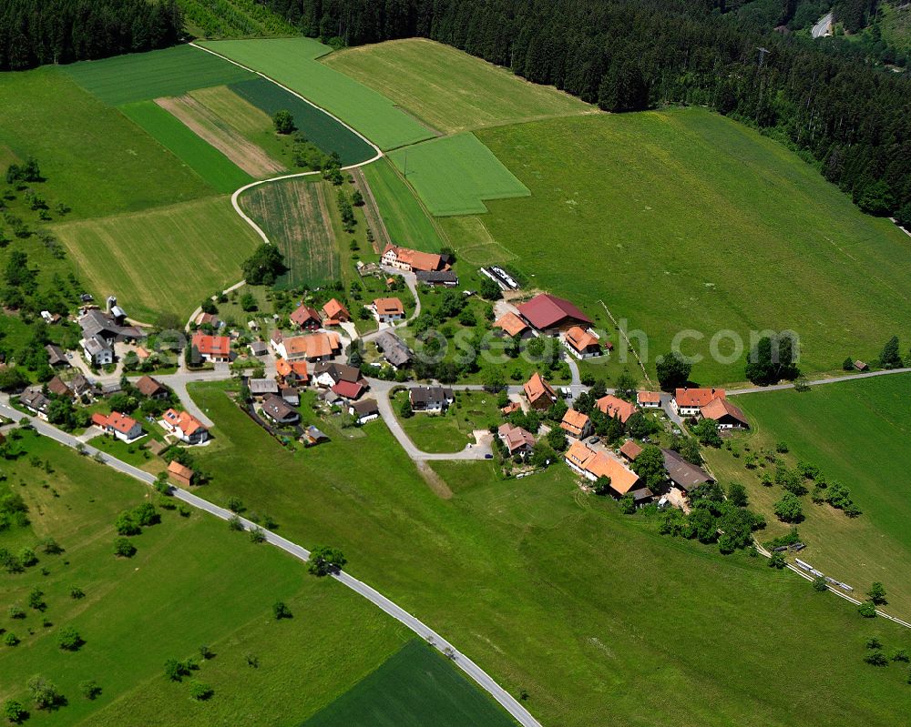 Aerial photograph Garrweiler - Agricultural land and field boundaries surround the settlement area of the village in Garrweiler in the state Baden-Wuerttemberg, Germany
