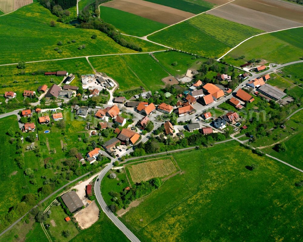 Aerial photograph Göppingen - Agricultural land and field boundaries surround the settlement area of the village in Göppingen in the state Baden-Wuerttemberg, Germany