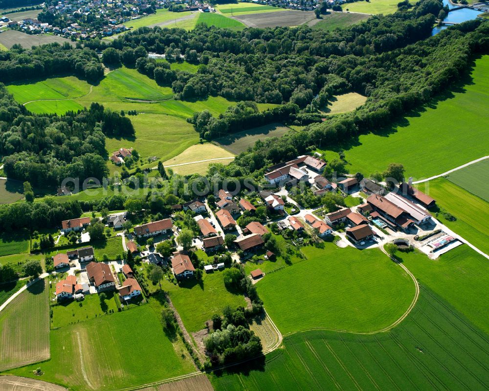 Aerial image Gramsham - Agricultural land and field boundaries surround the settlement area of the village in Gramsham in the state Bavaria, Germany