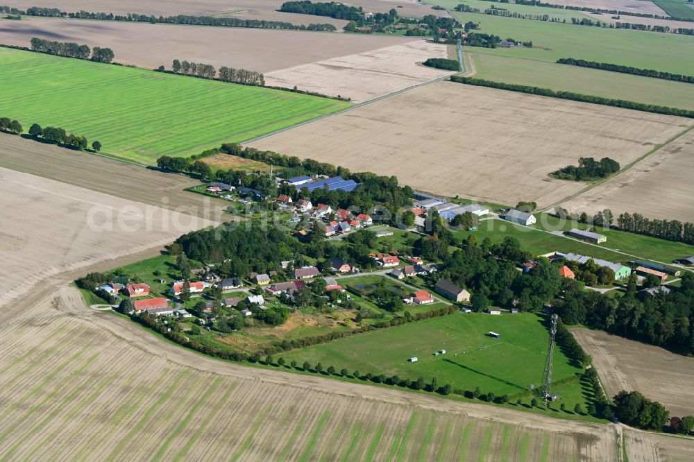 Aerial image Gransebieth - Agricultural land and field boundaries surround the settlement area of the village in Gransebieth in the state Mecklenburg - Western Pomerania, Germany
