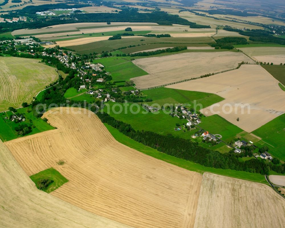 Aerial image Görbersdorf - Agricultural land and field boundaries surround the settlement area of the village in Görbersdorf in the state Saxony, Germany