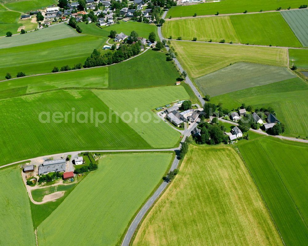 Aerial image Großlosnitz - Agricultural land and field boundaries surround the settlement area of the village in Großlosnitz in the state Bavaria, Germany