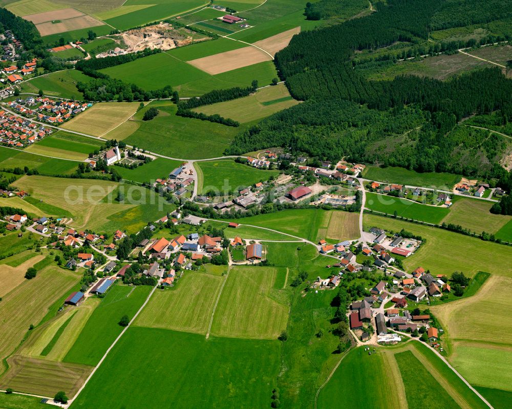 Aerial image Habsegg - Agricultural land and field boundaries surround the settlement area of the village in Habsegg in the state Baden-Wuerttemberg, Germany
