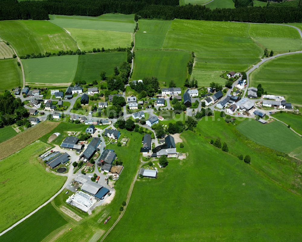 Haidengrün from the bird's eye view: Agricultural land and field boundaries surround the settlement area of the village in Haidengrün in the state Bavaria, Germany