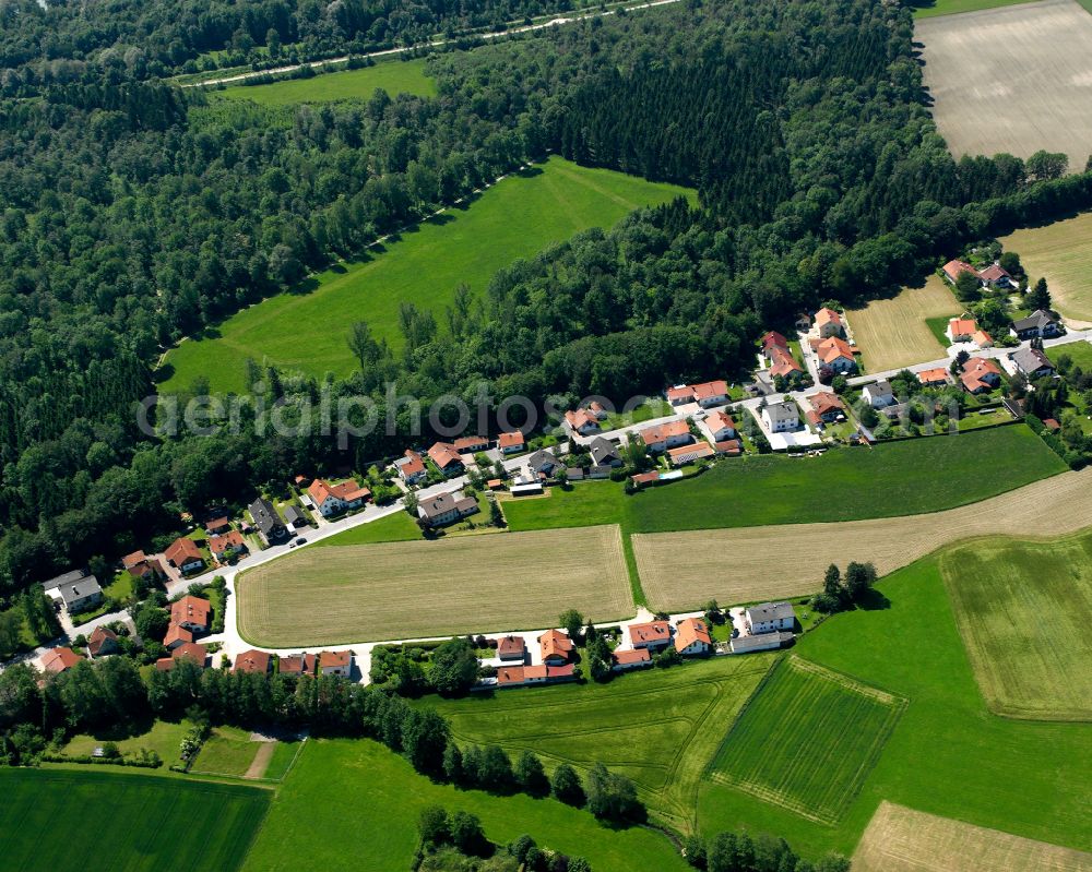 Aerial image Haiming - Agricultural land and field boundaries surround the settlement area of the village in Haiming in the state Bavaria, Germany