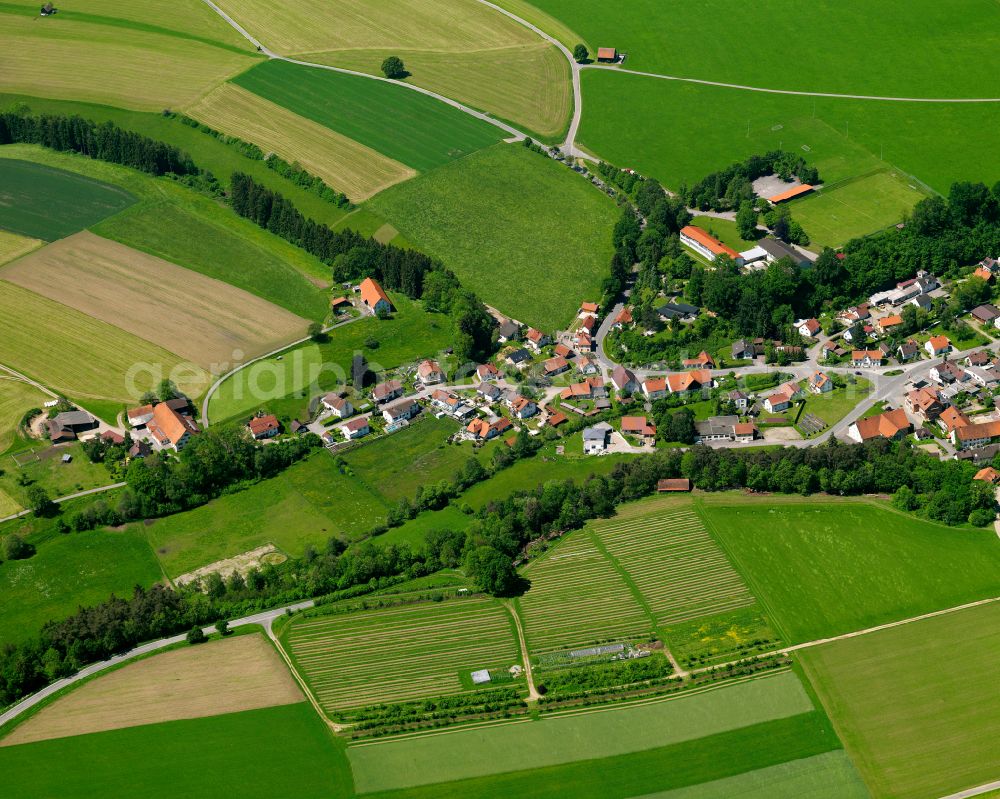 Aerial image Haslach - Agricultural land and field boundaries surround the settlement area of the village in Haslach in the state Baden-Wuerttemberg, Germany