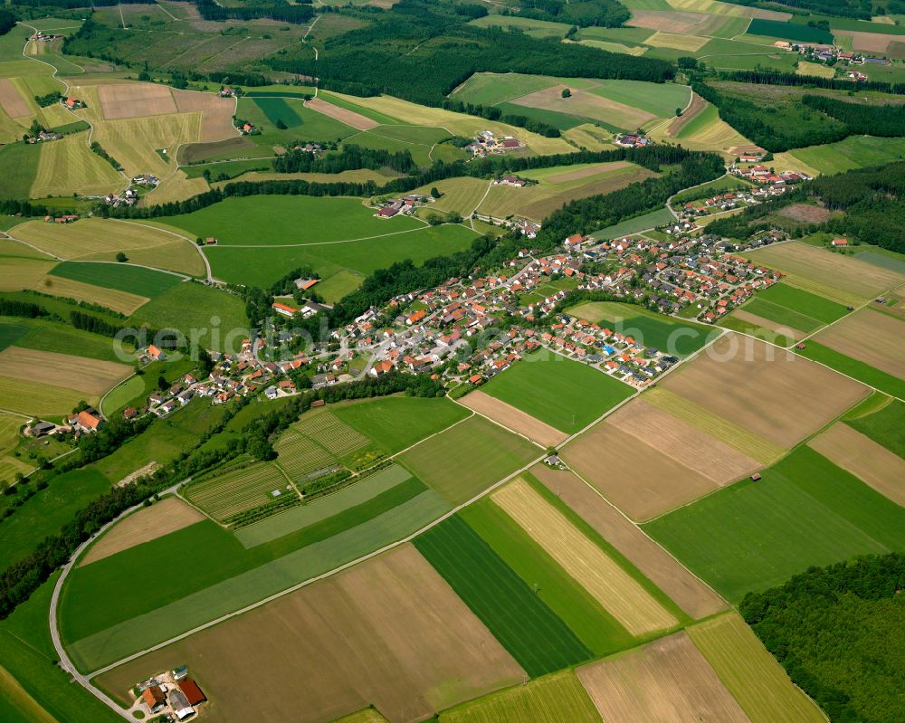 Aerial photograph Haslach - Agricultural land and field boundaries surround the settlement area of the village in Haslach in the state Baden-Wuerttemberg, Germany