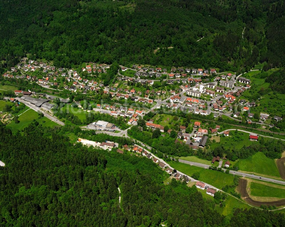 Aerial photograph Hausen - Agricultural land and field boundaries surround the settlement area of the village in Hausen in the state Baden-Wuerttemberg, Germany