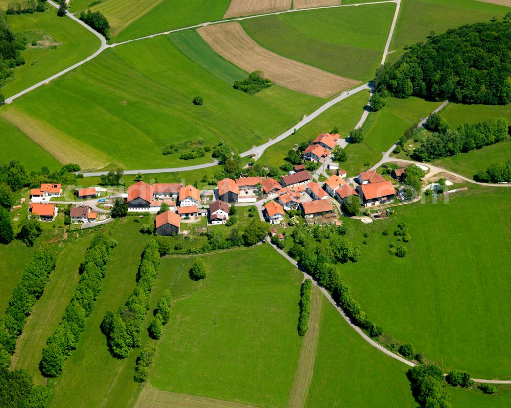 Aerial photograph Hauzenberg - Agricultural land and field boundaries surround the settlement area of the village in Hauzenberg in the state Bavaria, Germany
