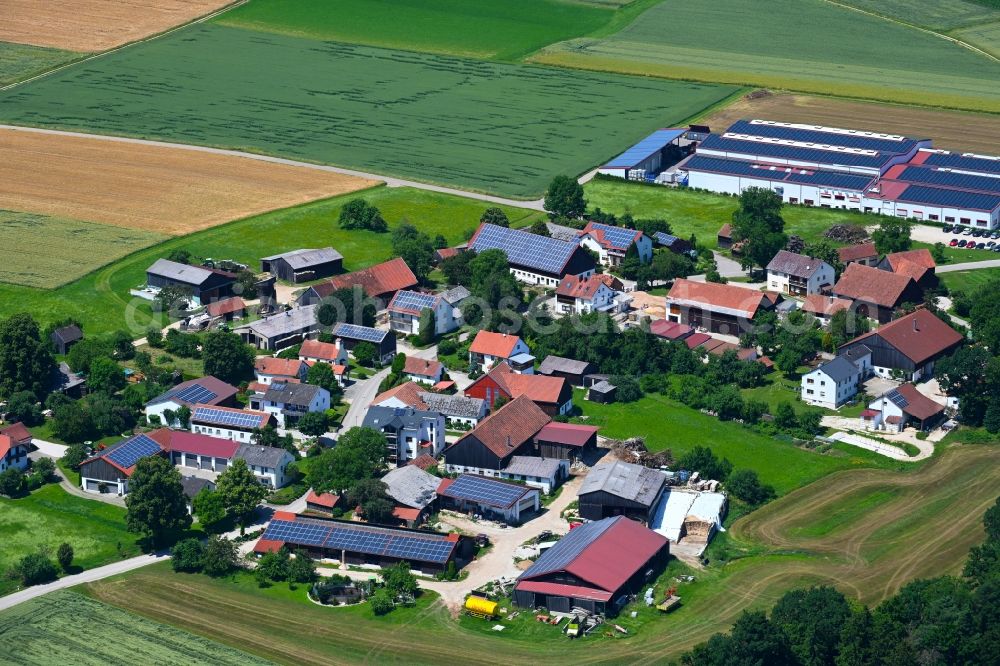 Aerial image Hebersdorf - Agricultural land and field boundaries surround the settlement area of the village in Hebersdorf in the state Bavaria, Germany