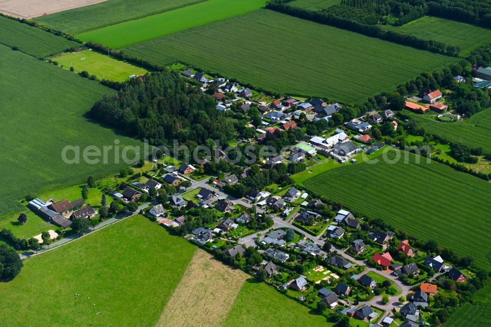 Aerial image Heidmoor - Agricultural land and field boundaries surround the settlement area of the village in Heidmoor in the state Schleswig-Holstein, Germany