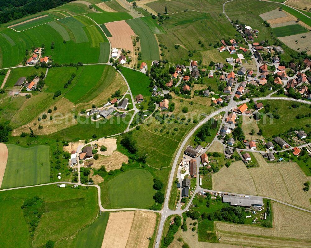Hochsal from the bird's eye view: Agricultural land and field boundaries surround the settlement area of the village in Hochsal in the state Baden-Wuerttemberg, Germany