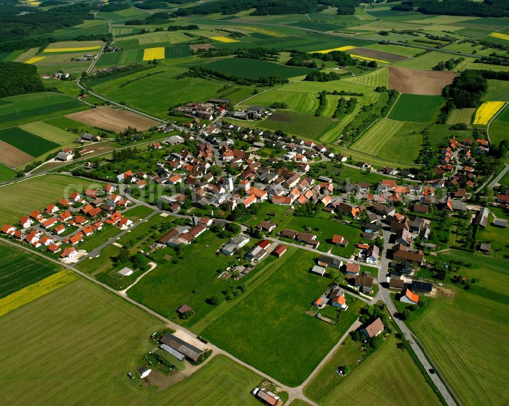 Hohenstadt from the bird's eye view: Agricultural land and field boundaries surround the settlement area of the village in Hohenstadt in the state Baden-Wuerttemberg, Germany
