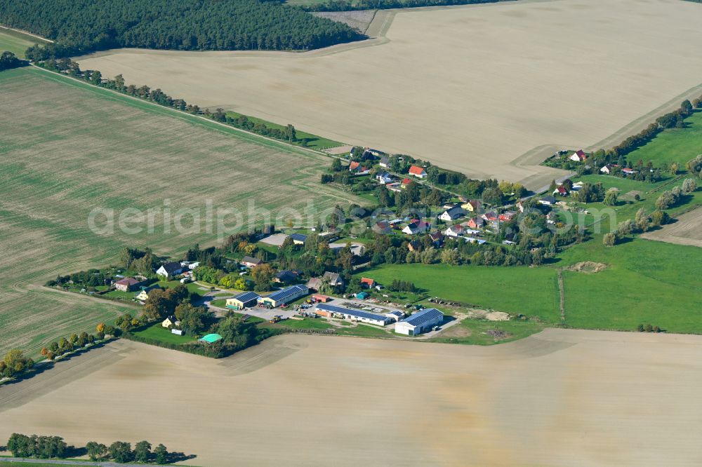 Aerial photograph Hohenstein - Agricultural land and field boundaries surround the settlement area of the village in Hohenstein in the state Mecklenburg - Western Pomerania, Germany