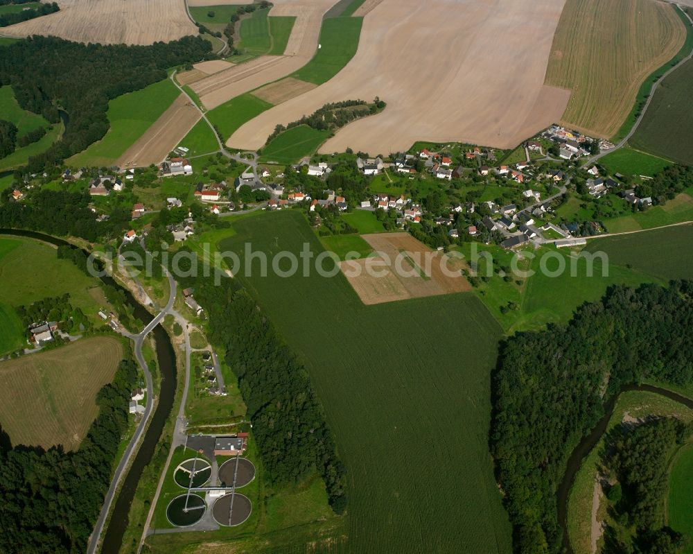 Aerial photograph Hohentanne - Agricultural land and field boundaries surround the settlement area of the village in Hohentanne in the state Saxony, Germany