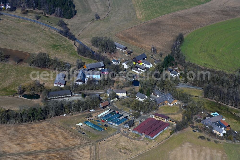 Aerial photograph Jehsen - Agricultural land and field boundaries surround the settlement area of the village in Jehsen in the state Bavaria, Germany