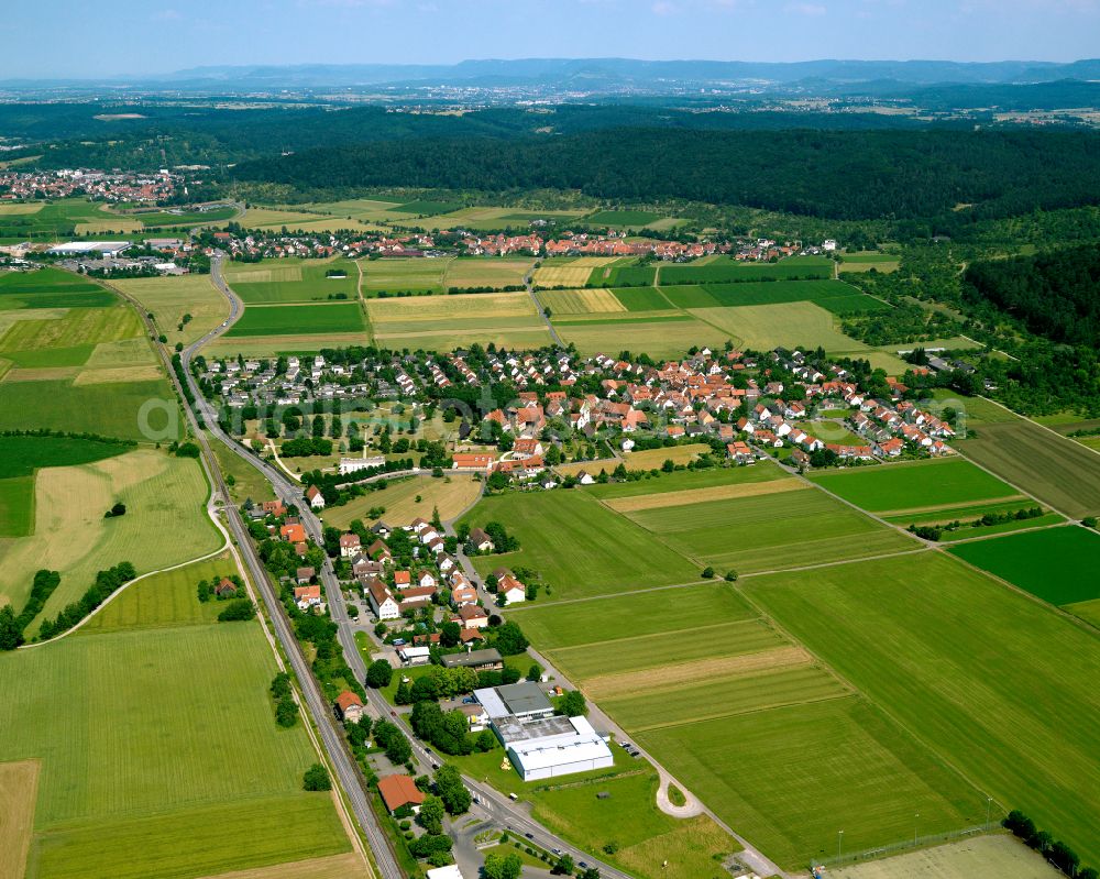 Aerial photograph Kilchberg - Agricultural land and field boundaries surround the settlement area of the village in Kilchberg in the state Baden-Wuerttemberg, Germany
